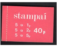 1975 Ireland 40p definitive Pink Stamp Booklet Mint Never Hinged (MNH). Hibernian HB20. Images of panes shown for illustration.
