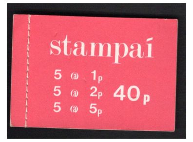 1975 Ireland 40p definitive Pink Stamp Booklet Mint Never Hinged (MNH). Hibernian HB20. Images of panes shown for illustration.