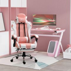 Gaming Chair Computer Chair Ergonomic Office Chair Gamer Chair with Headrest Lumbar Pillow Office Chair Height Adjustable 360 Swivel Foam PVC Faux Leather Pink+White 64 x 67 x 119-127 cm