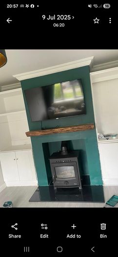18kw stove, hearth and custom made mantlepiece