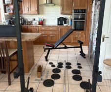 Metal Gym Weightlifting Set Up, Squat Rack, Weight Bench, Metal Weights, Barbell And New Dumbbells!!