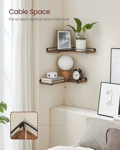 Floating Shelves, Set of 2, L-Shaped Corner Shelves for Wall, Corner Wall Shelf, Industrial Style, for Living Room, Bedroom, Kitchen, Rustic Brown and Black