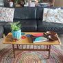 Unusual and Practical Mid-Century Modern Wooden Coffee Table with a Hard-Wearing Wood-Patterned Melamine Top and Slatted Magazine Shelf Image 4