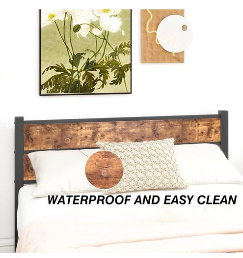 Double Bed Frame with Wooden Headboard