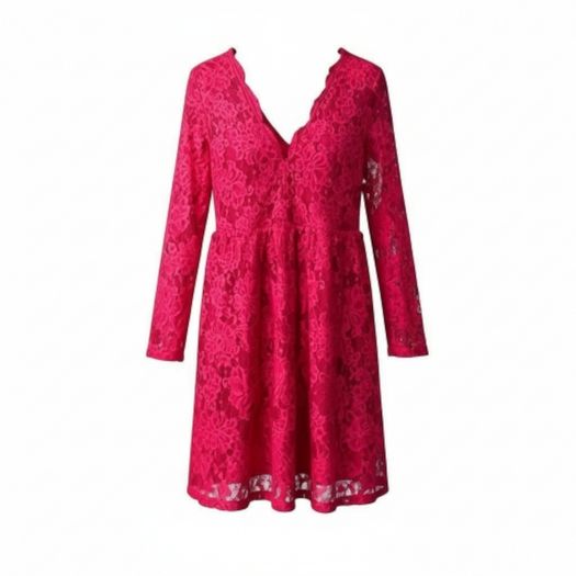 H&M red lace long sleeve V-neck, A-line skirt dress size 10