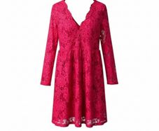H&M red lace long sleeve V-neck, A-line skirt dress size 10