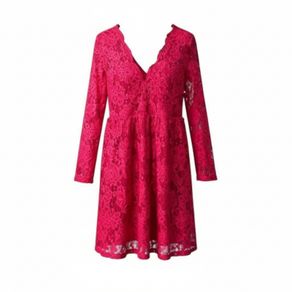 H&M red lace long sleeve V-neck, A-line skirt dress size 10