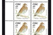 2001 Ireland 45p/57c Song Thrush Dual-value Bird Definitive Stamp Plate Block 1A1A1A1A Mint Never Hinged (MNH)