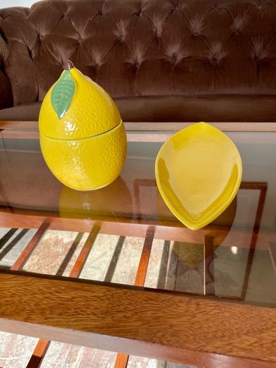 Y2K Martha Stewart Ceramic Lemon Storage Jar and Rare Vintage Macys Italian Serving Plate