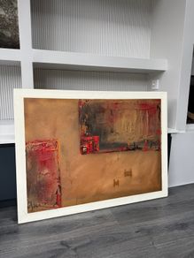 Large Abstract Canvas Painting (Earth Tones & Red)