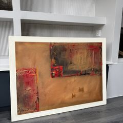 Large Abstract Canvas Painting (Earth Tones & Red)