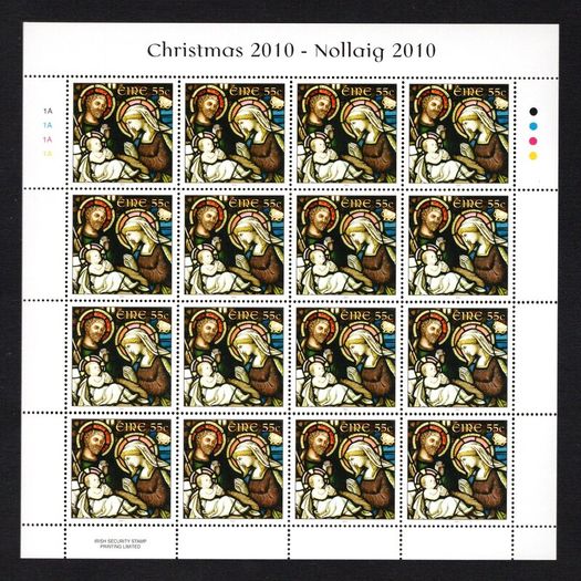 2010 Ireland Christmas Commemorative Stamps Sheetlet Plate 1A1A1A1A Mint Never Hinged (MNH)