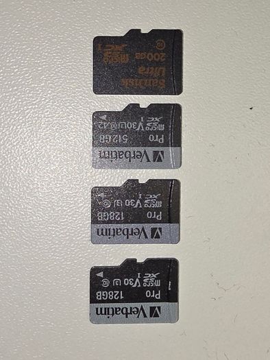 Verbatim Micro SDXC 128GB, 512GB and Sandisk Ultra 200GB Cards