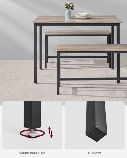 Industrial Dining Table Set with 2 Benches Kitchen Dining Set Rustic Breakfast Table for 4