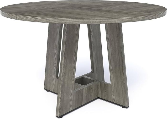 Round Dining Table for 4-6 People, Grey Kitchen Table, 120CM Farmhouse Dinning Tables, Wooden Stylish Dining Tables, No Shaking, for Kitchen and Living Room, Easy to Assemble (only table)