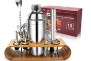12Pcs/Set Cocktail Shaker Mixer Stainless Steel Bartender Bamboo Bartending Wine Rack Stand :SECOND DAY DELIVERY