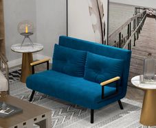 2 Seater Convertible Sofa Bed with Adjustable 5-Level Backrest and 2 Padded Cushions, Velvet-like Fabric, Blue
