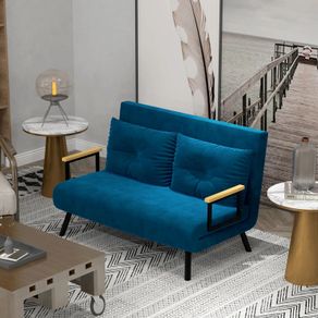 2 Seater Convertible Sofa Bed with Adjustable 5-Level Backrest and 2 Padded Cushions, Velvet-like Fabric, Blue