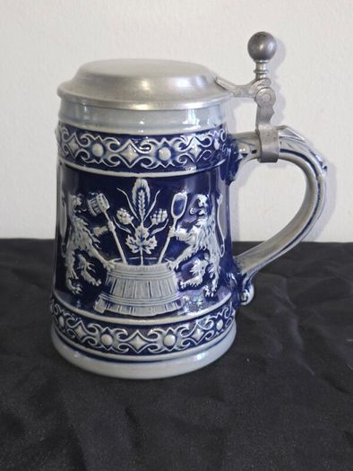 Vintage West German Lidded Beer Stein Kopfenumab Gotterhalt's with Handle