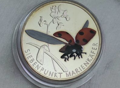Germany 5 Euro Uncirculated Coin 2023 - Seven-Spot Ladybug - Wonderful World of Insects - Tarnished