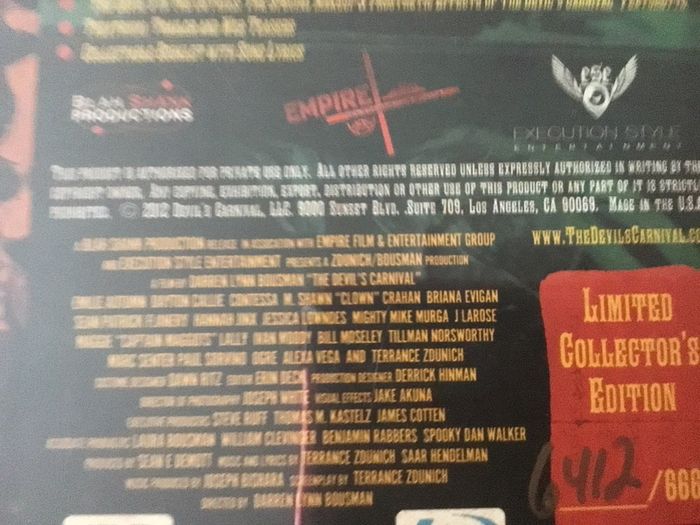 The Devils Carnival Blu Ray Limited Edition 6412/6660