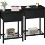 Bedside Tables Set of 2, Side Tables with Fabric Drawers  Coffee Table with Storage Shelf, Sofa Table, Nightstand with Metal Frame for Bedroom, Living Room, Black Image 2