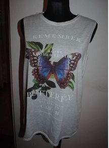 Papaya weekend light grey sleeveless top with butterfly size M UK14 EU42 Postage included