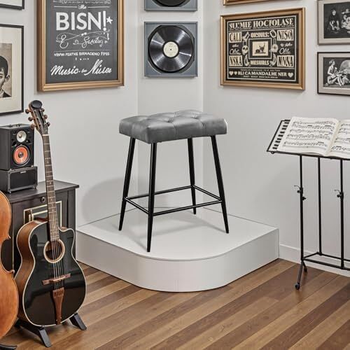 Set of 2 Bar Stools, Bar Stools with Microfibre Leather, Retro Bar Stools with Footrest, Counter Stool, 62.5 cm High, Kitchen Stools Without Backrest for Bistro, Kitchen, Dining Room, Grey