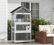 Wooden Bird Cage, with Stand, for Finches, Parakeets, Small birds - Grey
