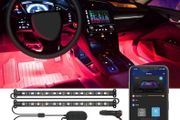 Car LED Strip Light, Interior Car Lights 2-Line Design Waterproof 4pcs APP Control Lighting Kit, Under Dash RGB Car Lighting with Car Charger (FREE POSTAGE)