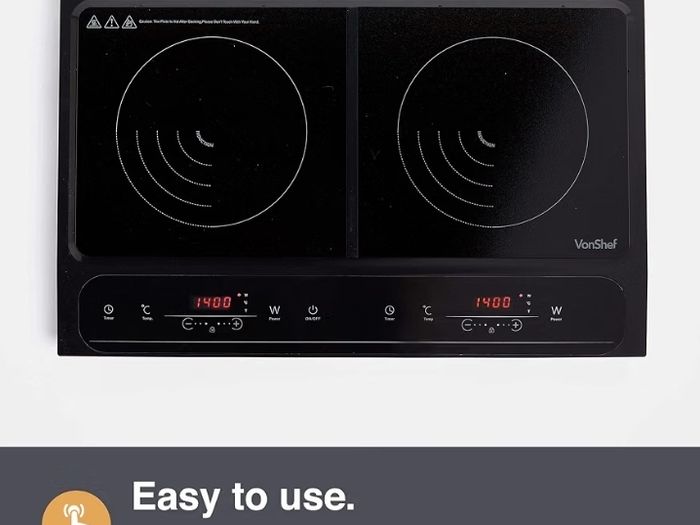 Double Induction Hob 2800W Portable Dual, Twin Plate Electric Table Top with LED Display, Built-In Timer, 10 Heat Settings 60-240 C - Black