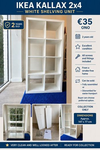 IKEA KALLAX 2x4 White Shelving Unit