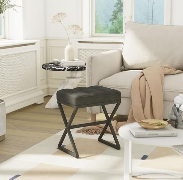 Square Ottoman Bench with Shaped Metal Legs Small Side Table Makeup Dressing Seat for Living Room Bedroom Entryway, Hallways 40 30 46CM Black