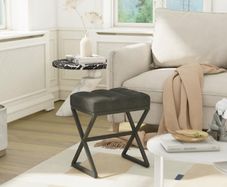 Square Ottoman Bench with Shaped Metal Legs Small Side Table Makeup Dressing Seat for Living Room Bedroom Entryway, Hallways 40 30 46CM Black