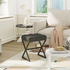 Square Ottoman Bench with Shaped Metal Legs Small Side Table Makeup Dressing Seat for Living Room Bedroom Entryway, Hallways 40 30 46CM Black