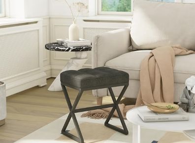Square Ottoman Bench with Shaped Metal Legs Small Side Table Makeup Dressing Seat for Living Room Bedroom Entryway, Hallways 40 30 46CM Black