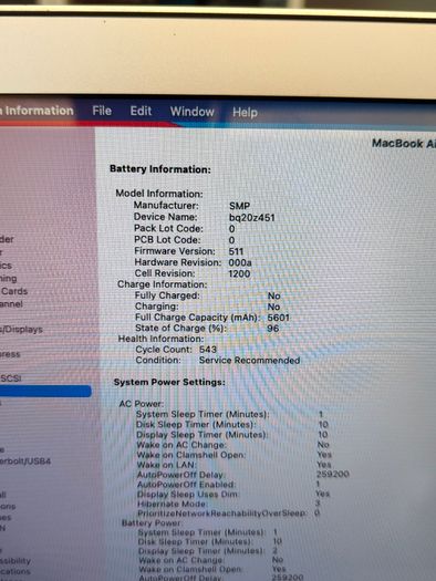 Apple Macbook Air (13"/ Early 2014) 1.7 GHz Intel Core i7 8GB RAM 256GB SSD macOS Big Sur Battery Cycle: 543