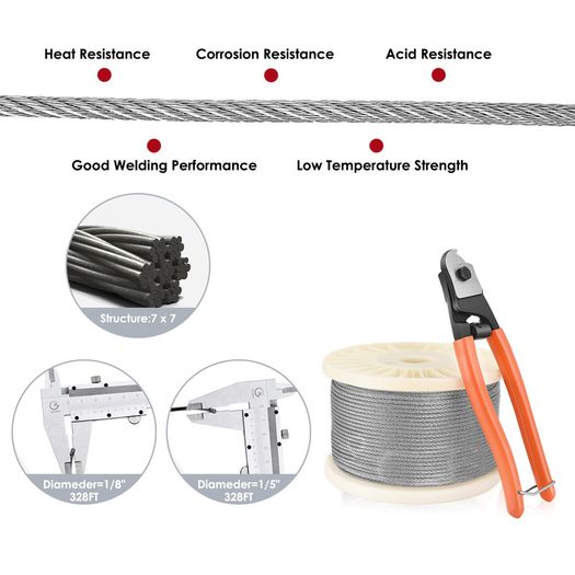 Stainless Steel Cable T316 1/8" 100m,Aircraft Deck Railing,7x7 Strands Construction,Rustproof break strength 650kg,Cutter Cable