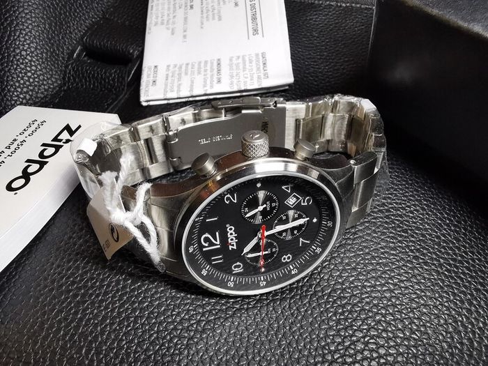 Men's Watch Chronograph ZIPPO 45001 Sports Military Black Analog Dial