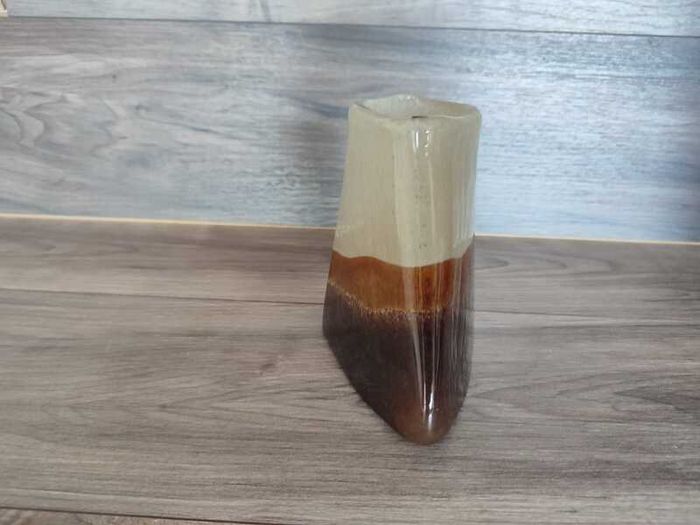 Vintage Triangular Glass Vase Brown 1950,s Hand Blown