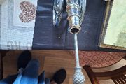 Large Metal Lustre Enamel Cannon designed as a Fireside Poker Stand, Postage Available or Collection