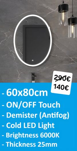 LED Bathroom Mirrors Selection Clock Speakers Bluetooth Demister Antifog Wi-Fi Weather Station Makeup