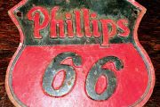 1960s cast metal wall sign advertising Phillip's 66 petroleum company