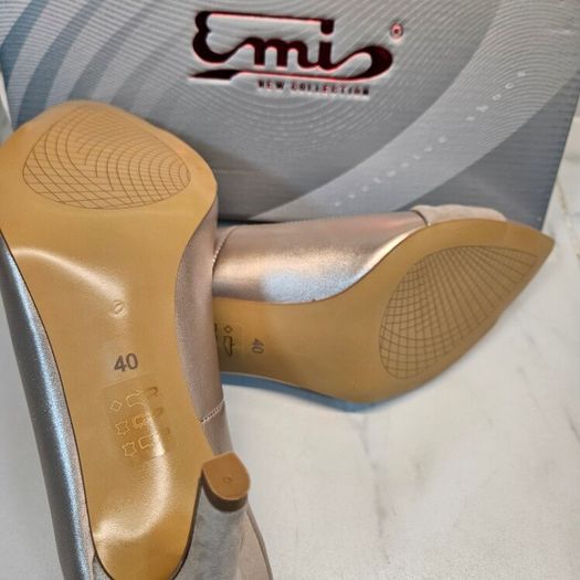 Emis new collection court champagne bow detail medium heel leather shoes UK6.5 EU 40 new & boxed