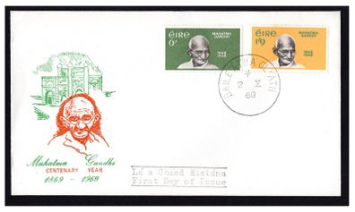 1969 Ireland Centenary of the Birth of Mahatma Gandhi Commemorative Stamps Illustrated First Day Cover (FDC)