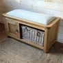 REDUCED Oak seat with wicker basket for hallway or end of the bed Image 4