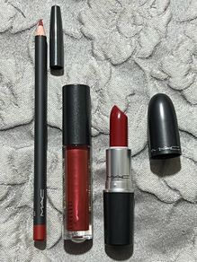 BRAND NEW Mac lipstick in brick the spell, Mac lip glass in women of mystery, MAC lip liner in Chili