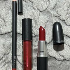 BRAND NEW Mac lipstick in brick the spell, Mac lip glass in women of mystery, MAC lip liner in Chili