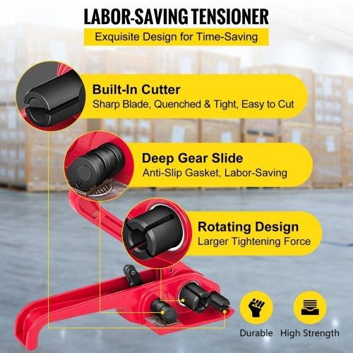 Manual Pallet Strapping Banding Kit, PET/PP Manual Strapping Tools Packing Machine 1000M Hand Strapping, Tensioner & Sealer for 12mm Strapping