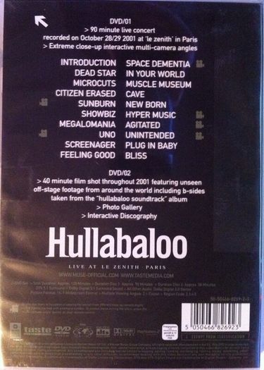 Muse [2002] Hullabaloo: Live At Le Zenith, Paris [Music 2xDVD Digipack]